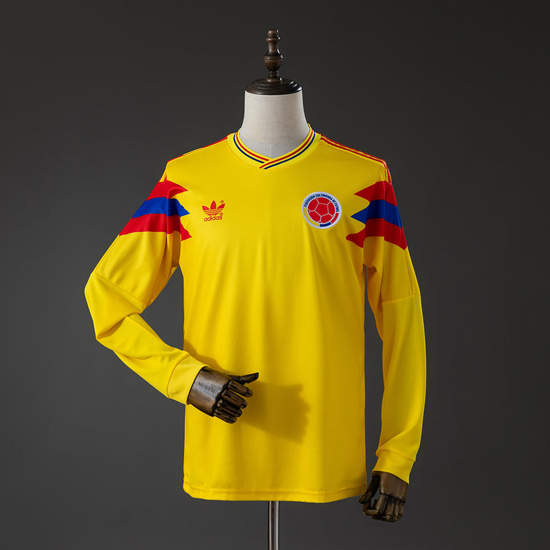 Kolumbien Originals Heimtrikot 1990 Retro Langarm Fußball-Trikot