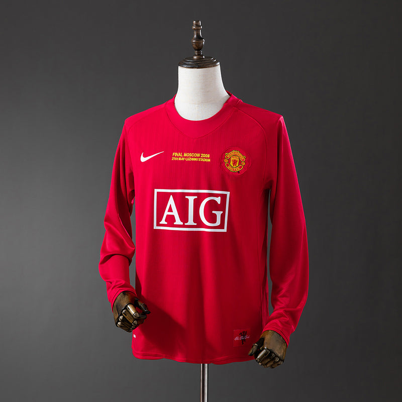 Man United Jersey 2007/08 Home Retro Football Kit Long Sleeve