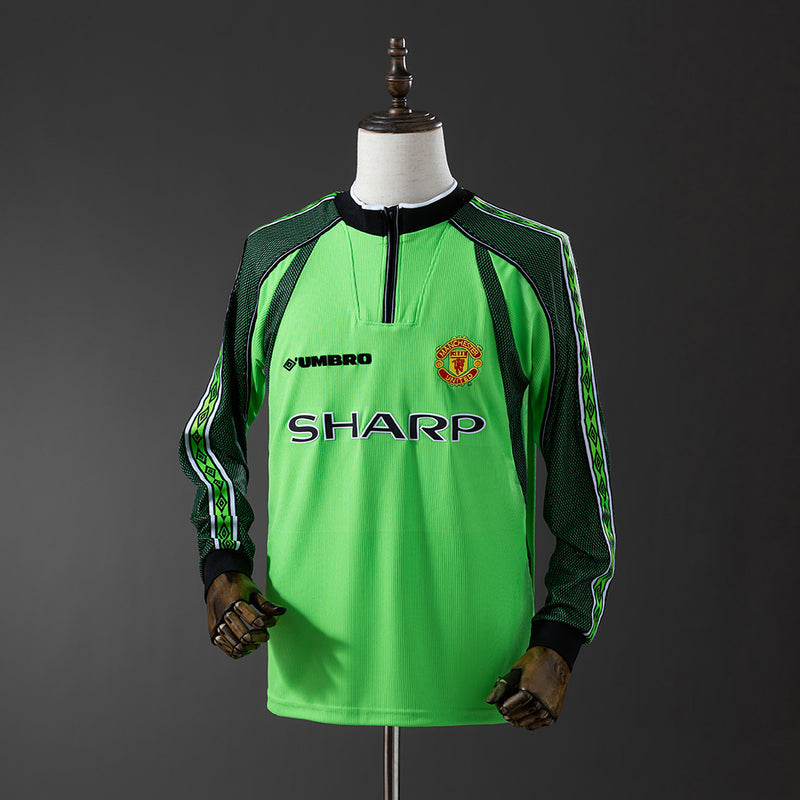 Man United Jersey 1998-99 Goalkeeper Green Retro Kit Long Sleeves