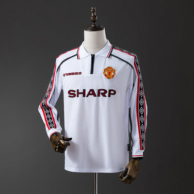 Man United Trikot 1998-99 Heim Weiß Retro Kit Langarm