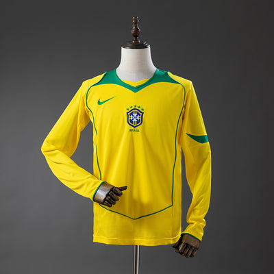 Brasilien Trikot 2004 Heim Retro Fußballtrikot Langarm
