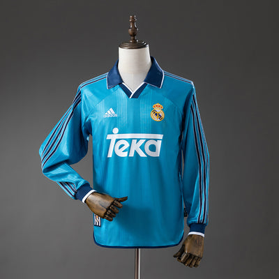 Real Madrid Auswärtstrikot 1999-00 Retro Langarm Fußballtrikot Fußballhemd